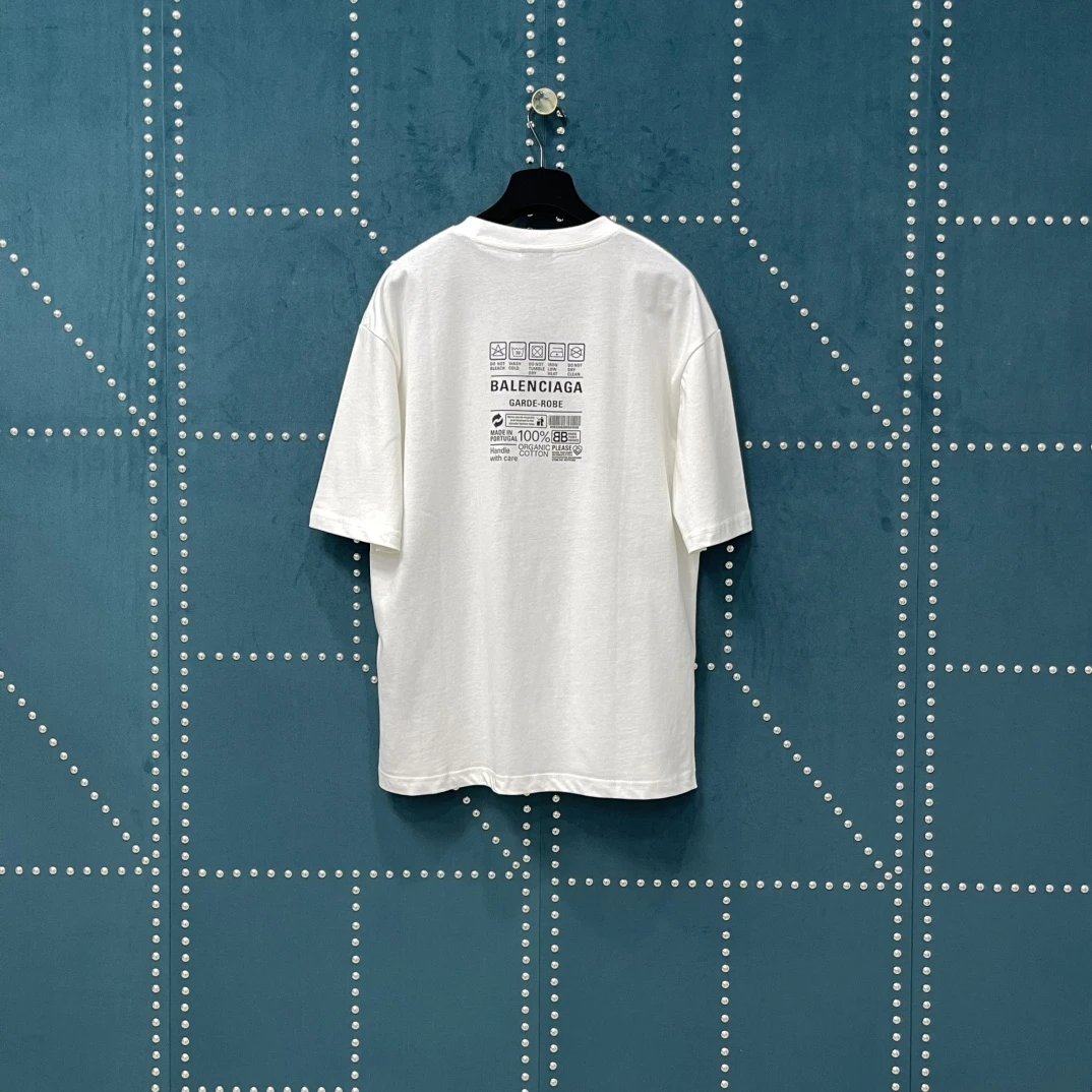 Balenciaga T-shirt Eco-friendly Pattern Print on the Chest logo round Neck Short Sleeve25ss New Pure Cotton Unisex Style T Casual T-Shirt Base Layer Shirt OS Loose Fit Half Sleeve Top Plus Size