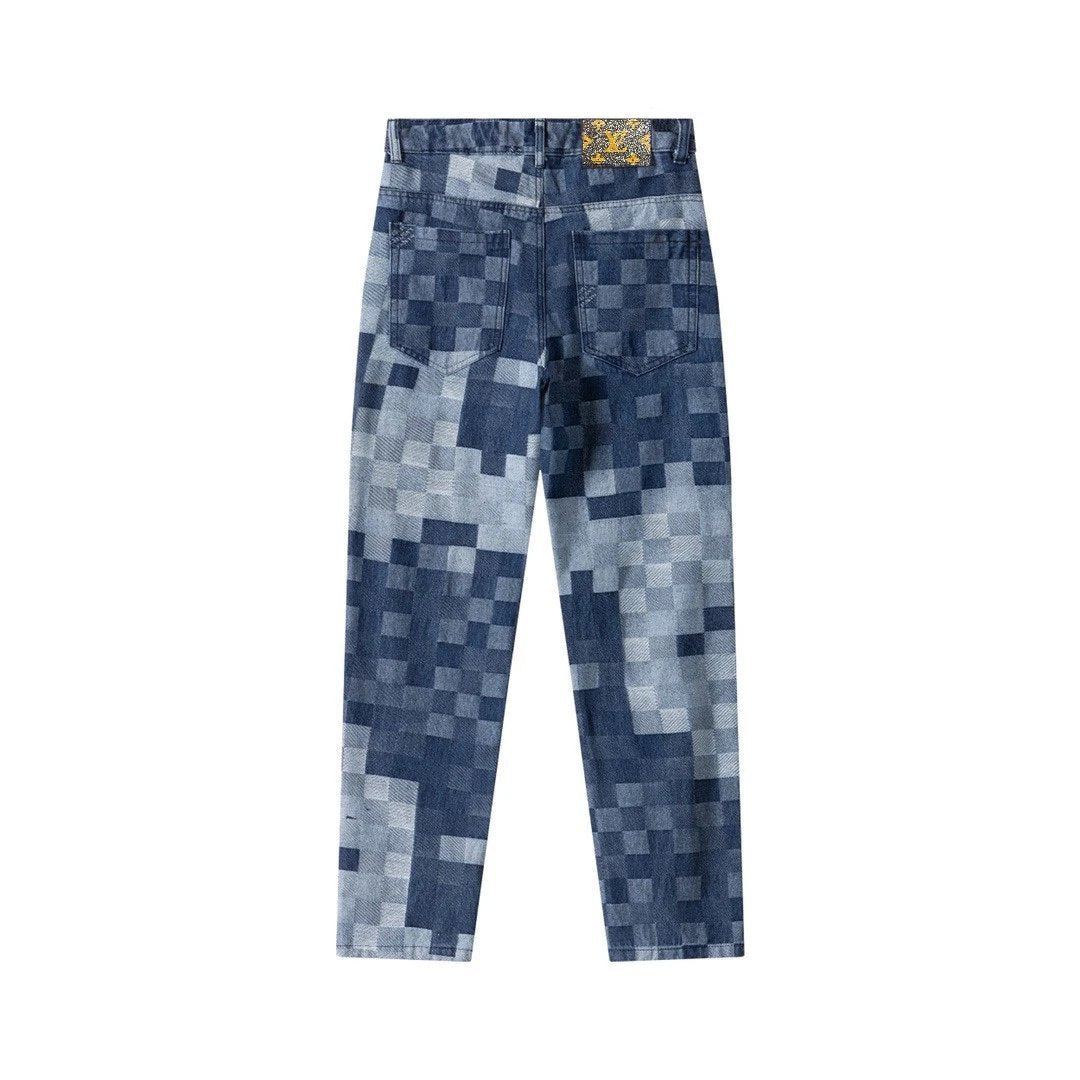 Louis Vuitton LV Jeans Mosaic Denim Jeans Autumn Winter New Unisex Loose Casual Wide Leg High Waist Pants