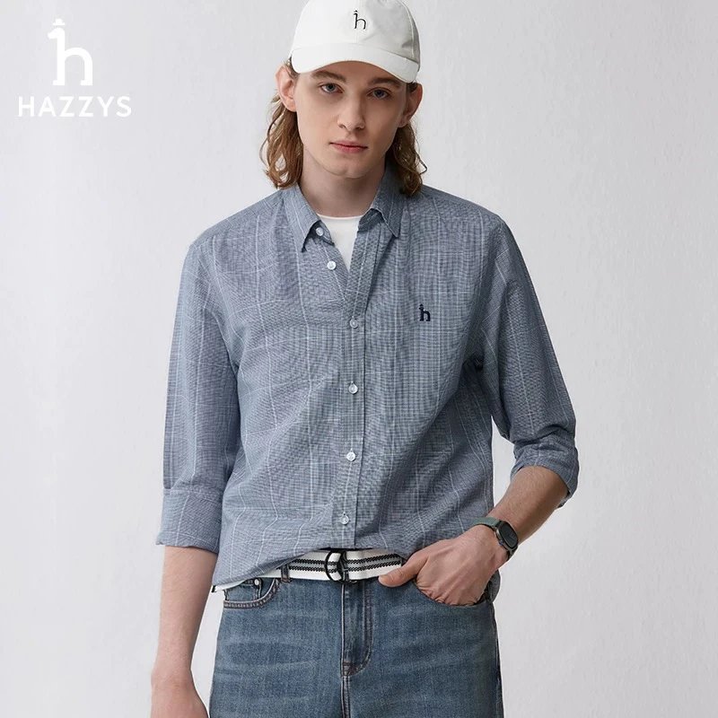 Hazzys Shirt Top Version Men's Long Sleeve Shirt Top Spring New Comfort Casual Plaid Shirt Coat Trend