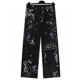 Balenciaga Jeans Hand-drawn Ink Splash Graffiti Print logo25ss Spring Summer New Straight Loose Jeans Unisex Slim Fit Long Pants