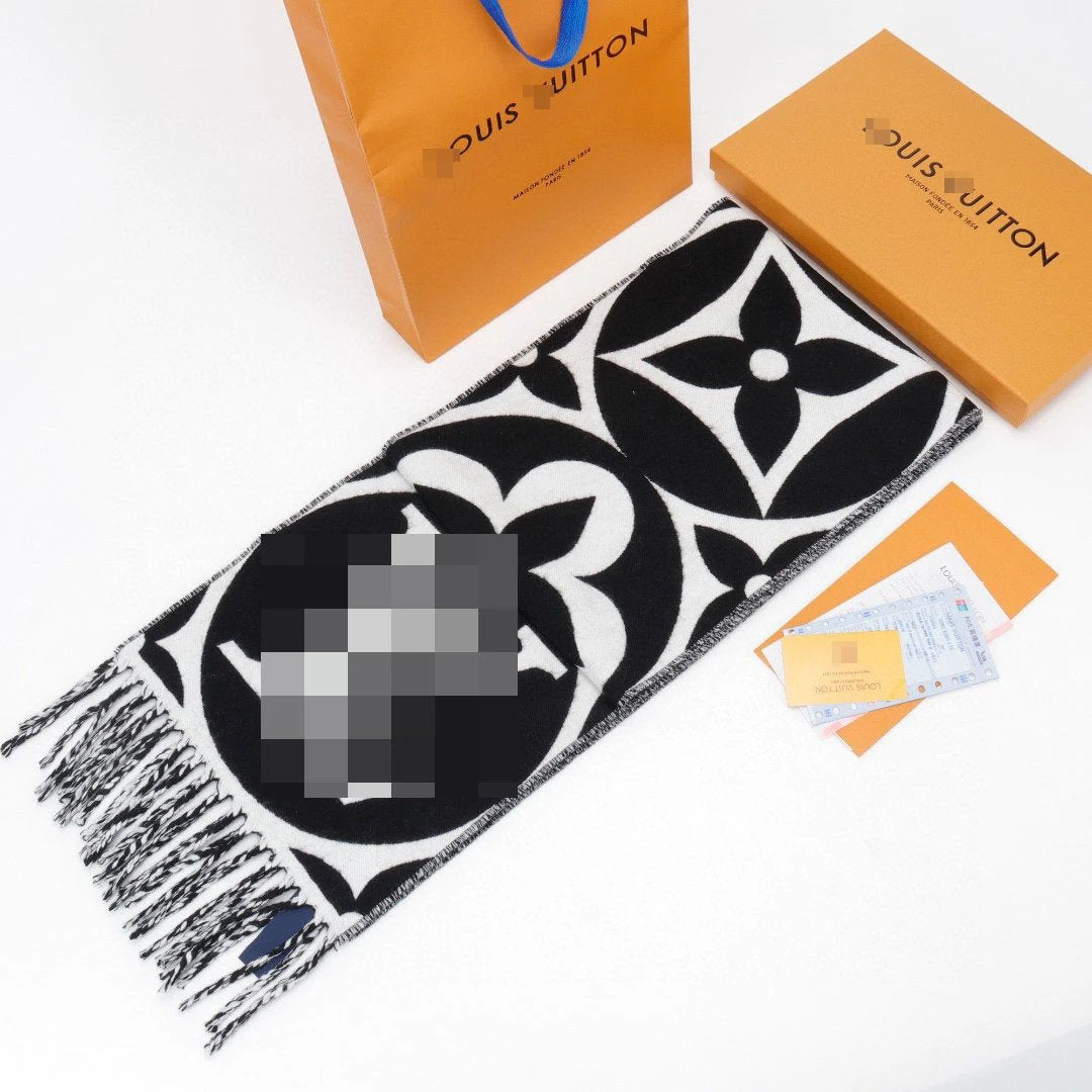 Louis Vuitton LV Scarf Big Mahjong Double-Sided Wool Cashmere Tassel Long Scarf Same Style for Men and Women