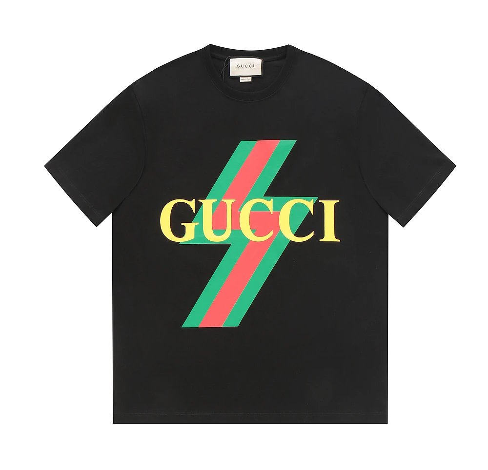Gucci T-shirt Lightning Letters Logo Printed round Neck Short Sleeve25ss New Pure Cotton Unisex Style T T-shirt OS Loose Fit Base Shirt Top Half Sleeve T-Shirt