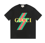 Gucci T-shirt Lightning Letters Logo Printed round Neck Short Sleeve25ss New Pure Cotton Unisex Style T T-shirt OS Loose Fit Base Shirt Top Half Sleeve T-Shirt