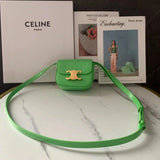 Celine women's bag Top version 【Kowloon Leather Original Leather】2022Spring New Super mini Triomphe Small Waste Bag11cmTriomphe Arc De Triomphe mini Earphone Bag Small Waste Bag2023New Color Cherry Blossom Pink New Women's Bag Shoulder Bag Messenger Bag S