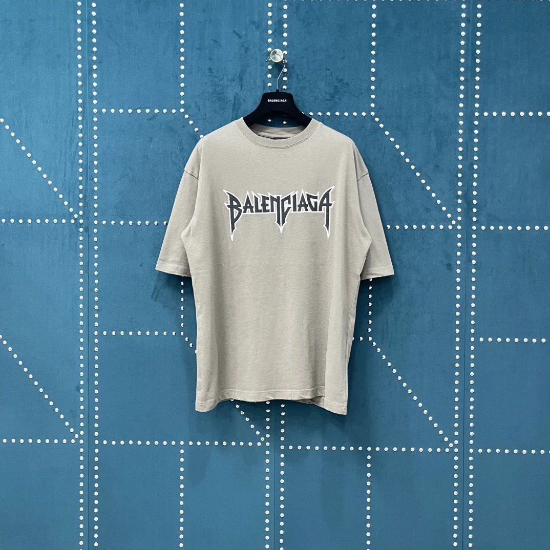 Balenciaga T-shirt Unique Letter Print on Chest logo round Neck Short Sleeve25ss New pure cotton T Unisex T-Shirt OS Loose Fit Base Shirt Top Half Sleeve T-Shirt
