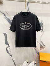 PRADA T-shirt Iconic Crown Letters Printing Logo Logo Crew Neck Short Sleeve25ss New Pure Cotton Unisex Style T T-shirt OS Loose Fit Base Shirt Top Half Sleeve T-Shirt