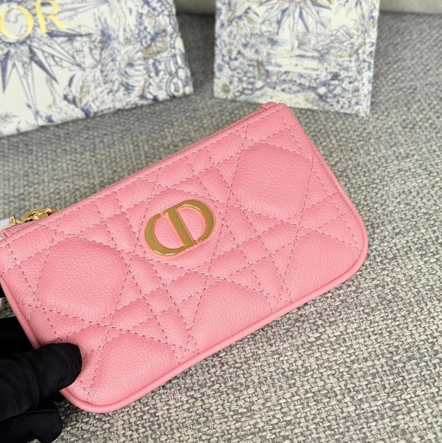 Dior Women's Bag Top version 【Original Version】Caro Card Clamp Spring and Summer New Men's and Women's Card Holder Coin Pocket Coin Bag Zipper Small Bag Card Holder Men's and Women's Bags