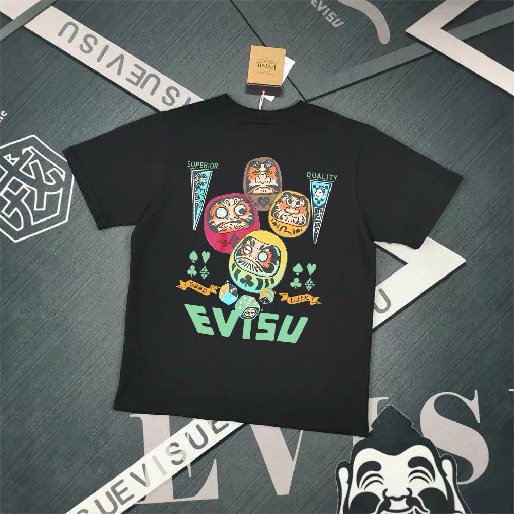 Evisu T-shirt Top Version Counter Same Style Cotton Short Sleeve T T-shirt Men's and Women's Loose Summer Base Casual Half Sleeve