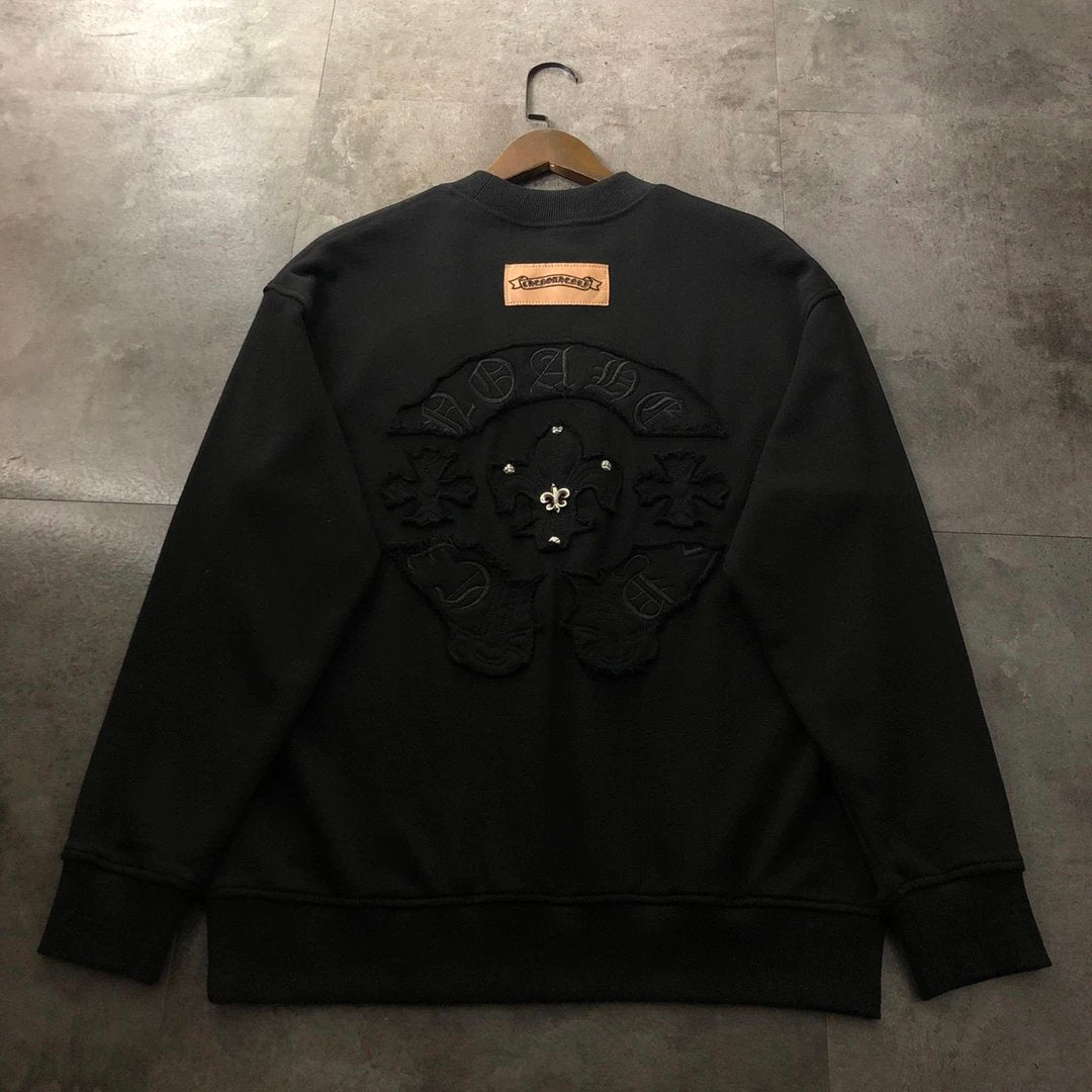 Chrome Hearts Hoodie Horseshoe Embroidered Studded Crewneck Sweatshirt Long Sleeve Base Shirt Outerwear Trendy Unisex Sports Casual Loose Fit Versatile Autumn Winter New Arrival