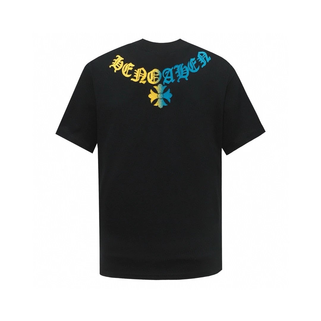 Chrome Hearts T-shirt Front and Back Sanskrit Script Toothbrush Embroidered Round Neck Short Sleeve25ss New Pure Cotton Unisex Style T T-shirt OS Loose Fit Base Shirt Short Sleeve T-Shirt Top