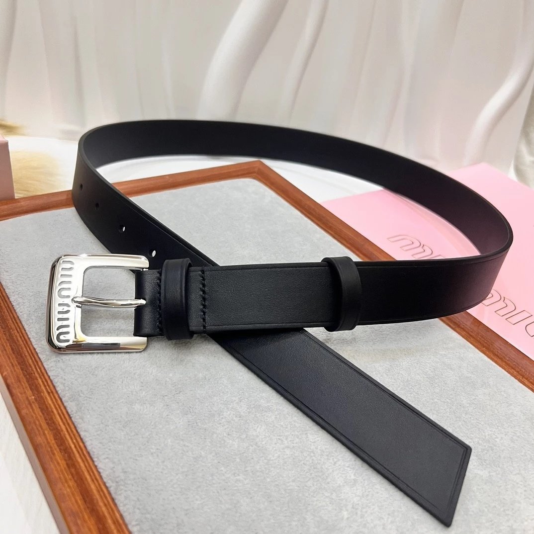 Miu Miu Belt Top version Counter Quality New Women's Belt Minimalist Style Belt CityCalf Calfskin Material.Metal Square Pin Buckle.Fashionable Versatile Width3.0Belt Women's Belt Women