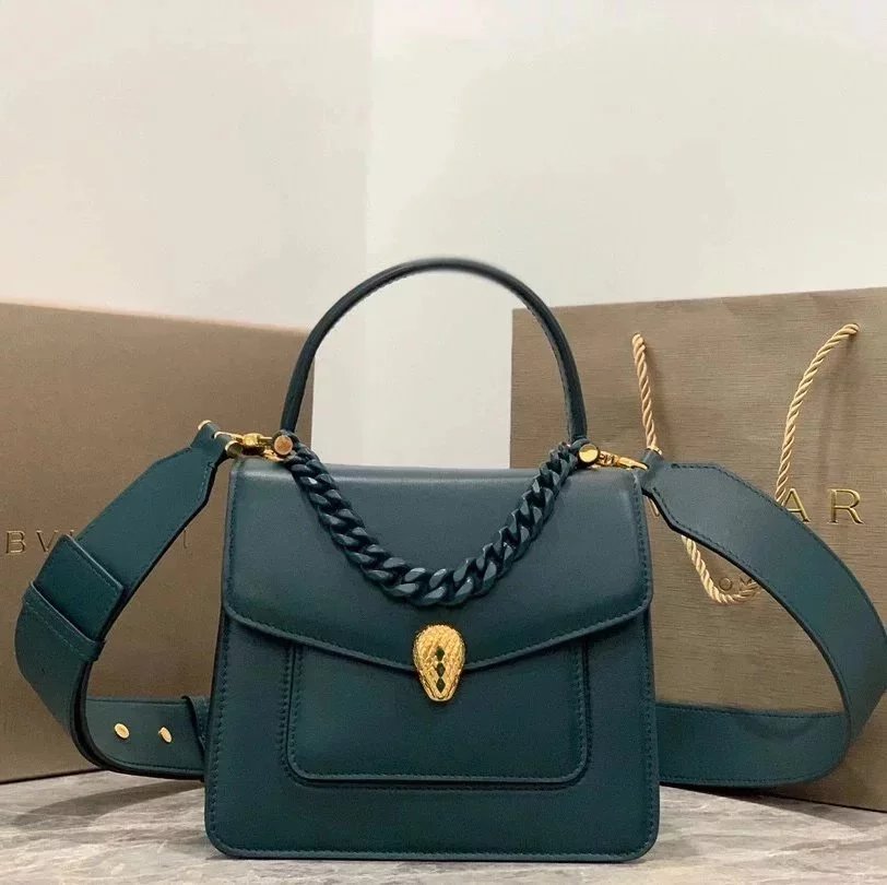 BVLGARI Bag Top version 【Original Quality】2021New Women's Bag Limited Edition Snake Head Buckle Red Enamel Snake Eye Women's Shoulder Bag/Crossbody Handbag Bag Decorated with a Snake's Head Naza Same Product Detachable Shoulder Strap