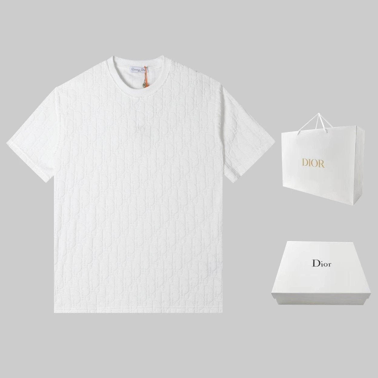 Dior T-shirt Full logo Jacquard Towel Round Neck Short Sleeve25ss New Pure Cotton Unisex Style T T-shirt OS Loose Fit Base Shirt Top Half Sleeve T-Shirt