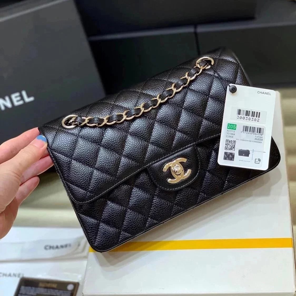 Chanel Women's Bag Top version 【Genuine Goods Leather】CF Original Caviar Ball Grain Cowhide Particles Full Classic CF Small Size23cm Black Gold Black Silver CF Flap Bag Pairs Clog Original Sheepskin Mouth Cover Chain Bag1117CF23cm