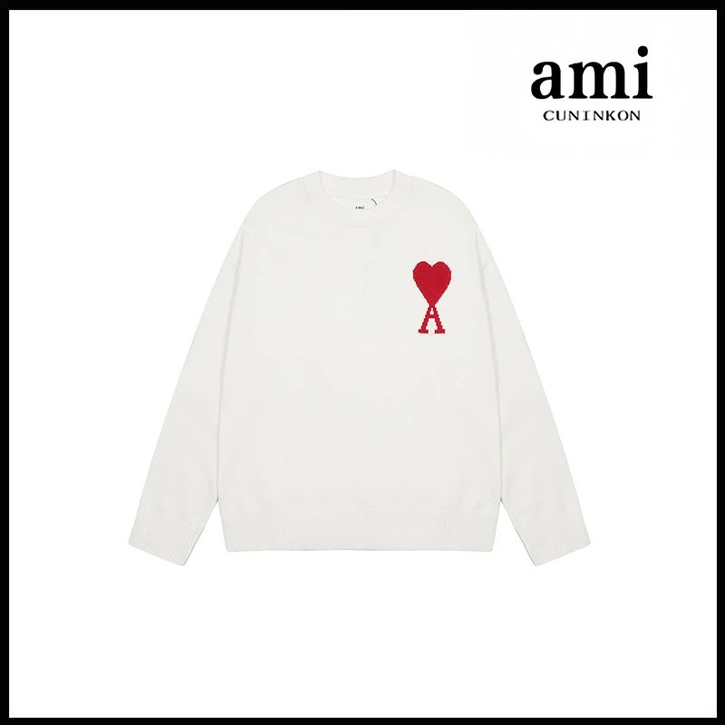 Ami Sweater Knitwear Classic round Neck Big Heart Jacquard Pullover Sweater Loose and Idle Sense Casual Couple Outfit-CY