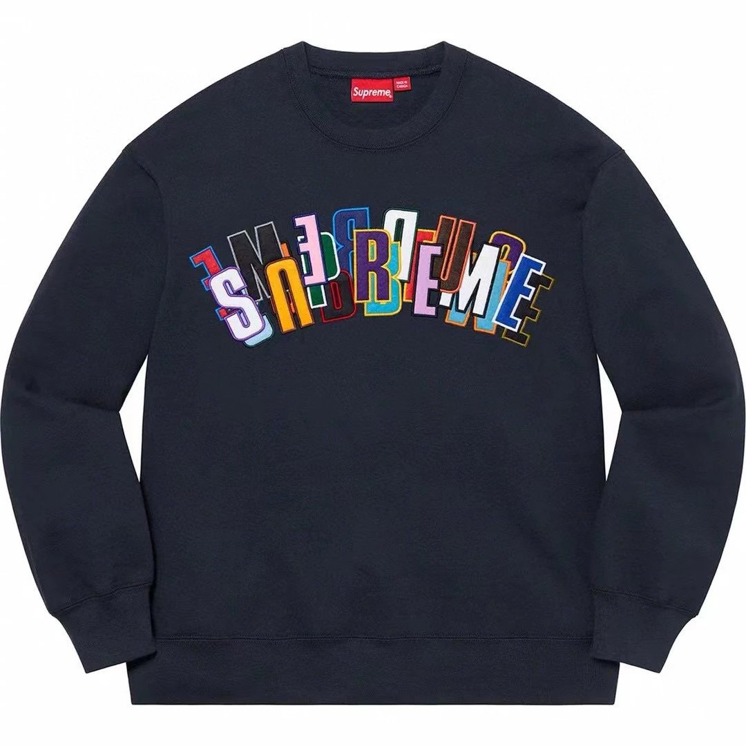 Supreme Hoodie Top Version Stacked Overlapping Letters Embroidered Crew Neck Sweater for Men and Women