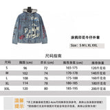 Evisu Jackets Graffiti Patterned Denim Jacket Same Style for Men and Women