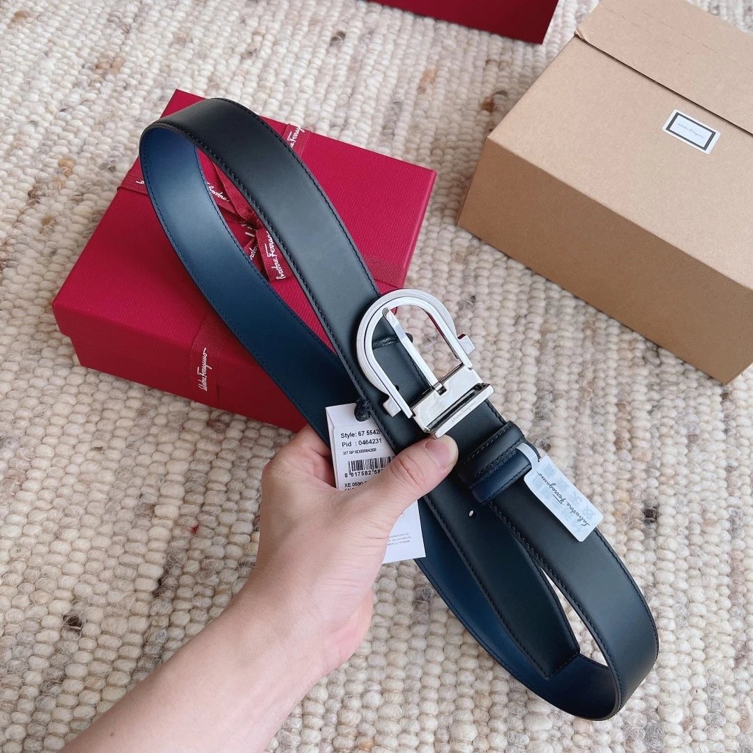 Ferragamo Belt Top version 【Counter Real Shot Genuine】Men's Belt Surrogate Shopping Light Luxury Men's Leather Belt Casual Business Vachette Clasp Pin Buckle Suitable for Double-Sided Cowhide Replacement Leather Belt