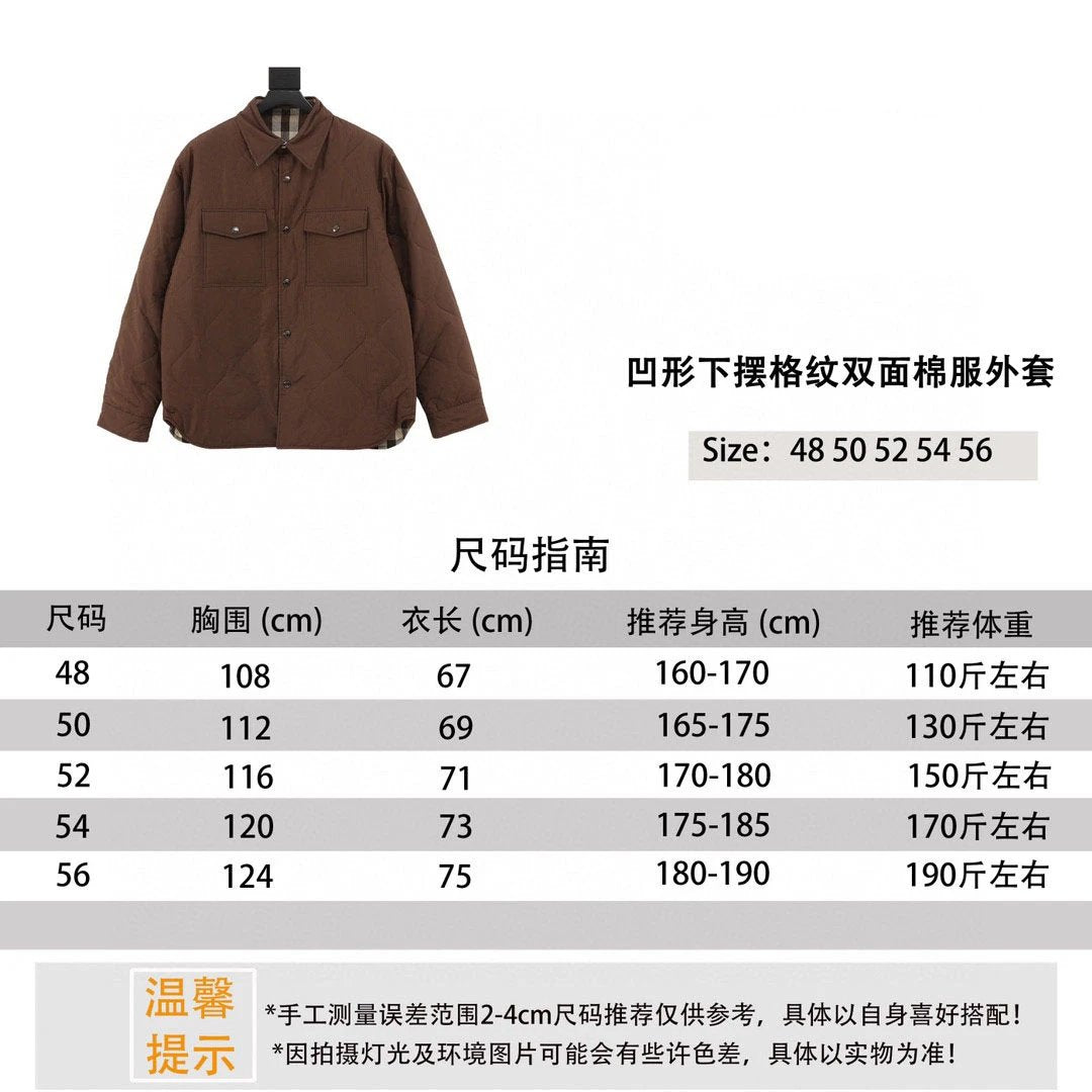 Burberry Jackets Concave Hem Plaid Double-Sided Cotton Coat Jacket Same Style for Men and Women