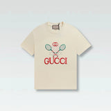 Gucci T-shirt Chest Badminton Racket Print logo round Neck Short Sleeve25ss New pure cotton T Unisex T-Shirt OS Drop Shoulder Loose Fit Base Shirt Top T-Shirt Short Sleeve