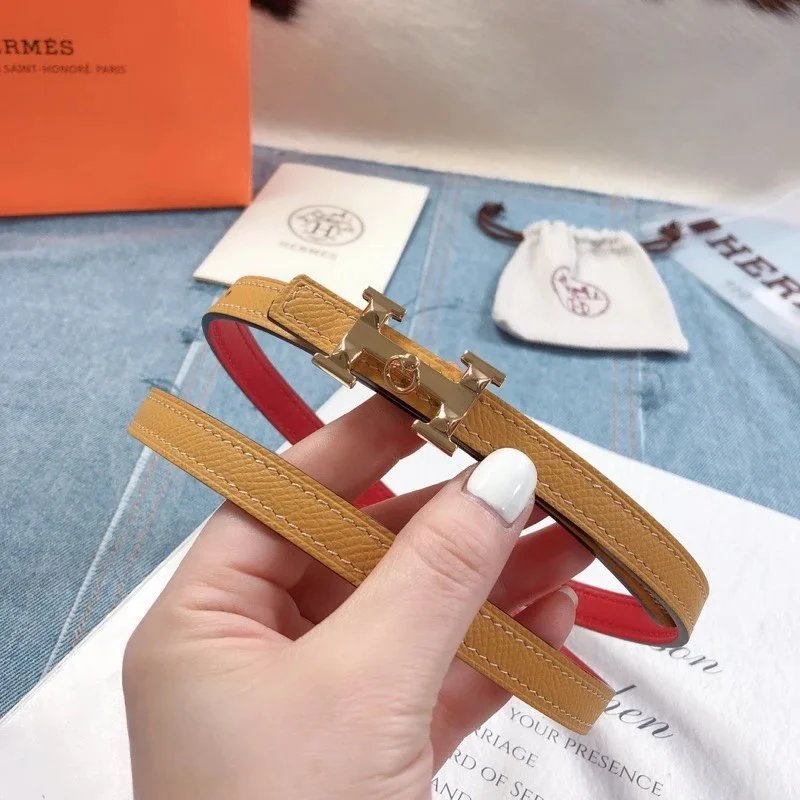 Hermes Belt Top version 1.3cm Women's Belt Wide Genuine Leather Double-Sided Belt Italy Imported First Layer Cowhide Leather Pure Original Leather Pure Steel Buckle h Home Pant Belt