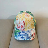 Louis Vuitton LV Hat Full Print Color Jacquard logo Baseball Cap Sun Protection Visor Cap Large Head Circumference Versatile Sports Hat Slimming Face Curved Brim Unisex Couple Style