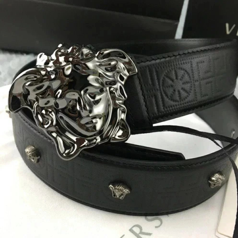 VERSACE Belt Top version Special Offer Belt Men's Belt Belt Rivet Inlaid Cowhide Leather Business Casual Fashion Trend