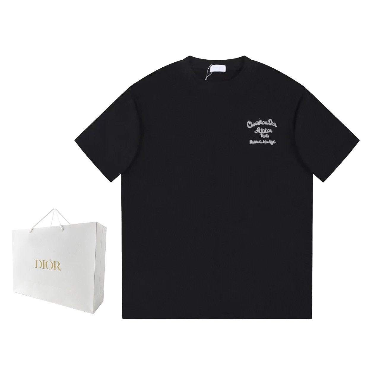 Dior T-shirt Front and Back Embroidered Letters logo round Neck Short Sleeve25ss New Pure Cotton Unisex Style T T-shirt OS Loose Fit Base Shirt Short Sleeve T-Shirt Top