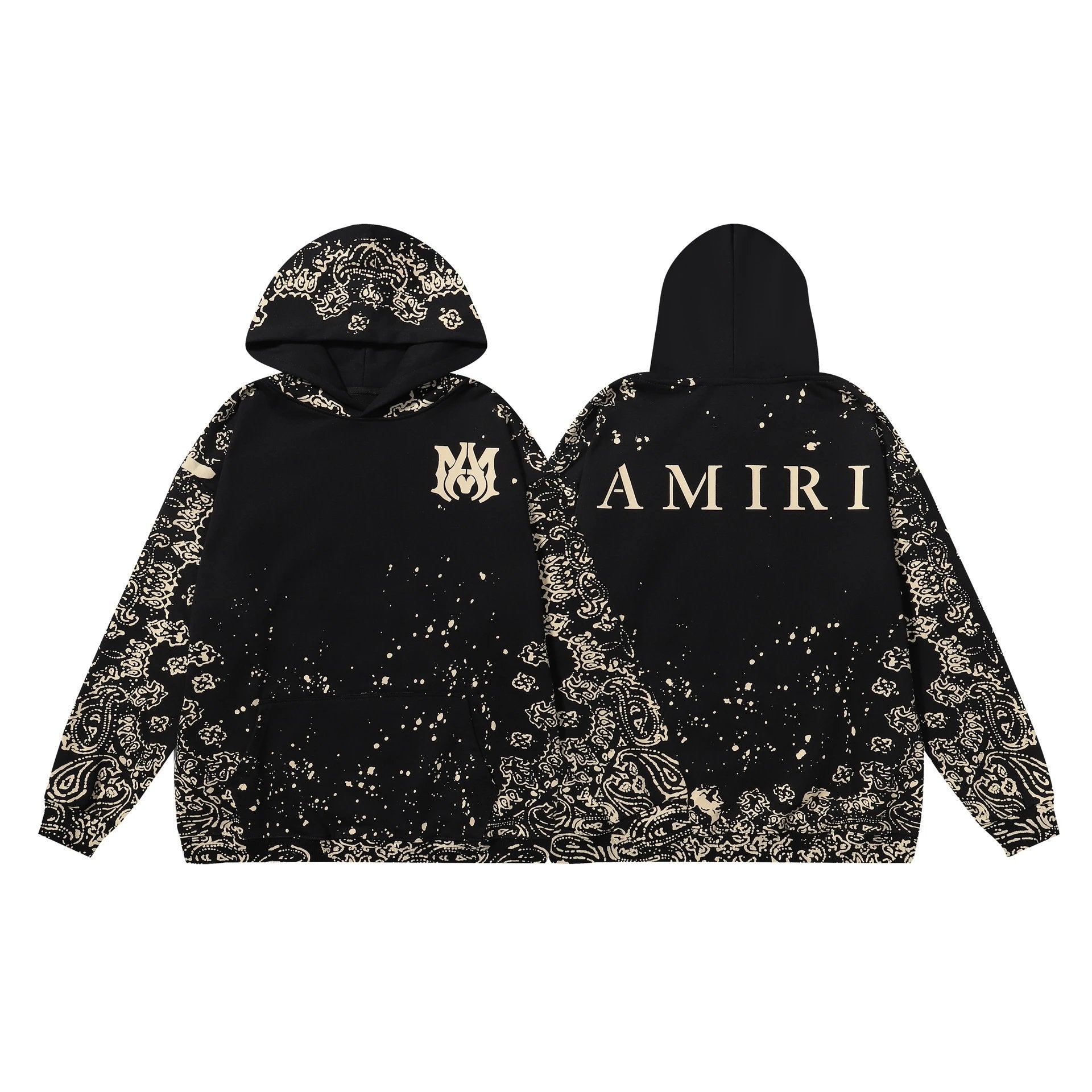 Amiri Hoodie 2024Autumn and Winter New Golden Paisley Letter Pattern Hooded Sweater for Men and Women