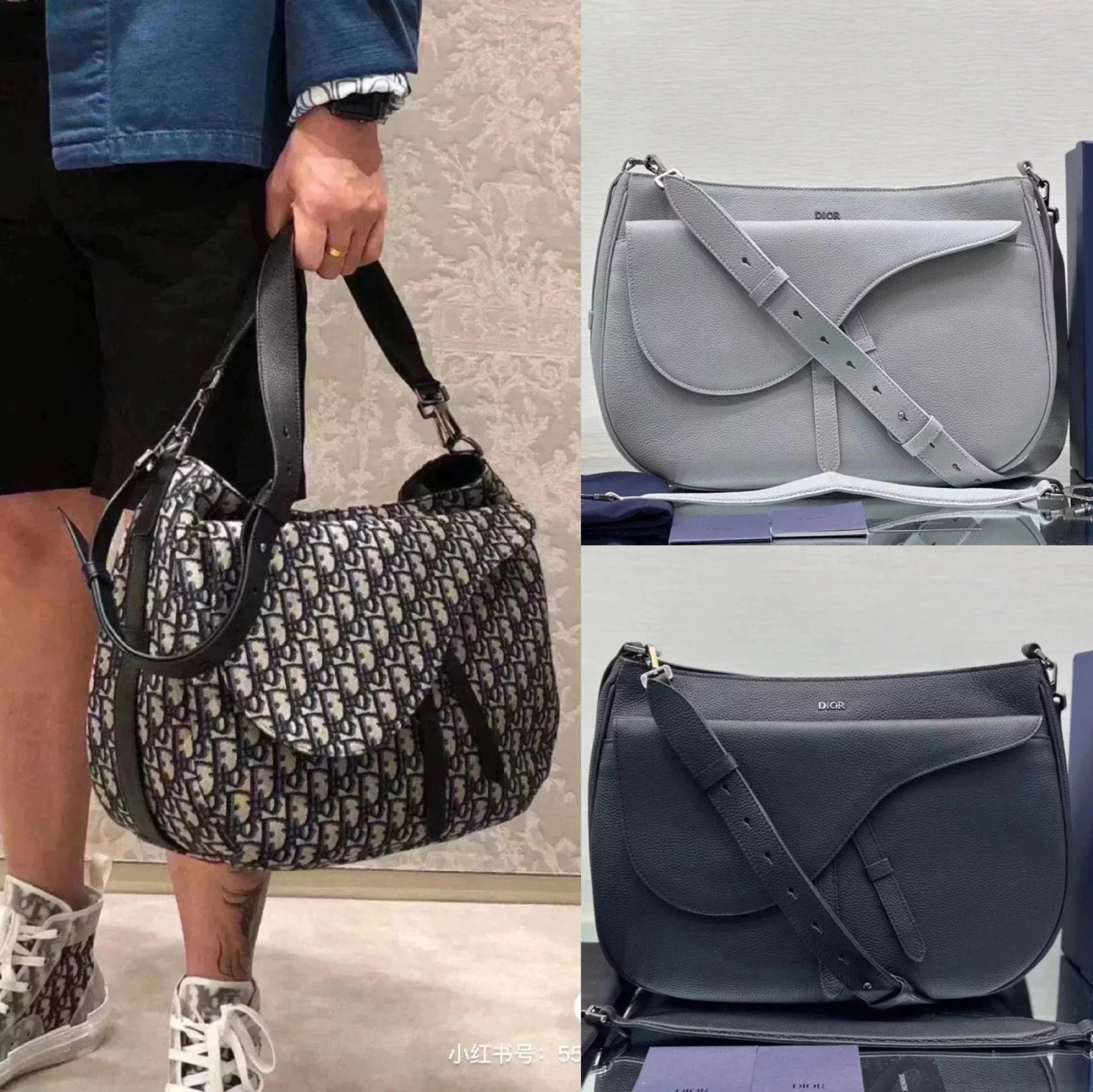 Dior Men's Bag Top version 【】New Oversized Saddle Bag Crossbody Shoulder Bag plus-Sized Shoulder Bag Saddle Bag Men's and Women's Bags40cm Travel Bag Messenger Bag Backpack OBLIQUE Presbyopic Series