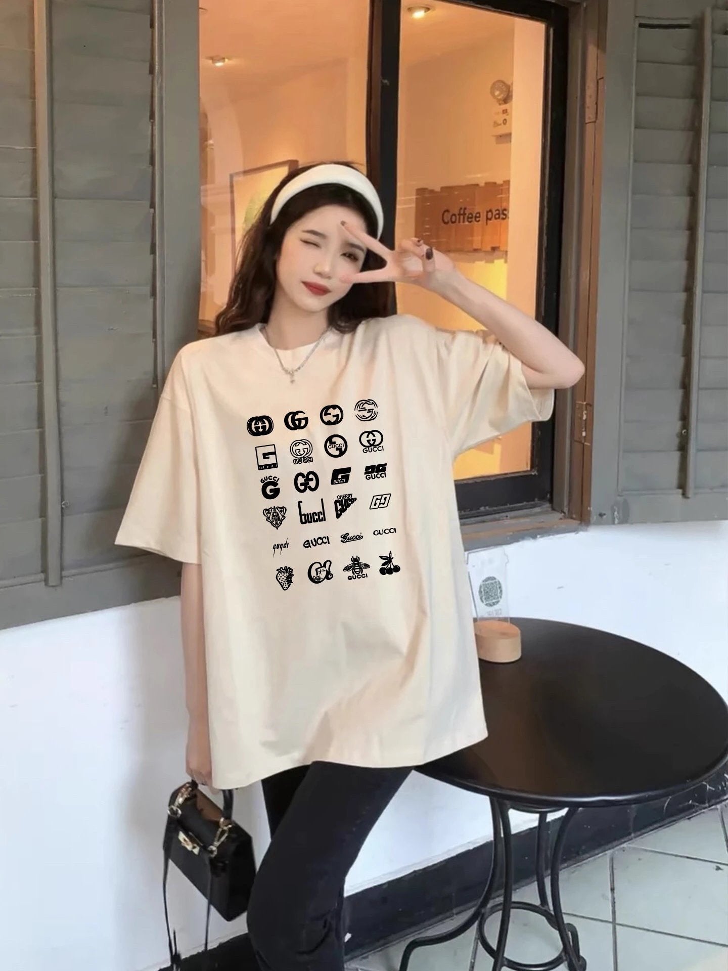 Gucci T-shirt Full Print logo round Neck Short Sleeve25ss New pure cotton T Unisex T-Shirt OS Loose Fit Base Shirt Top Half Sleeve T-Shirt