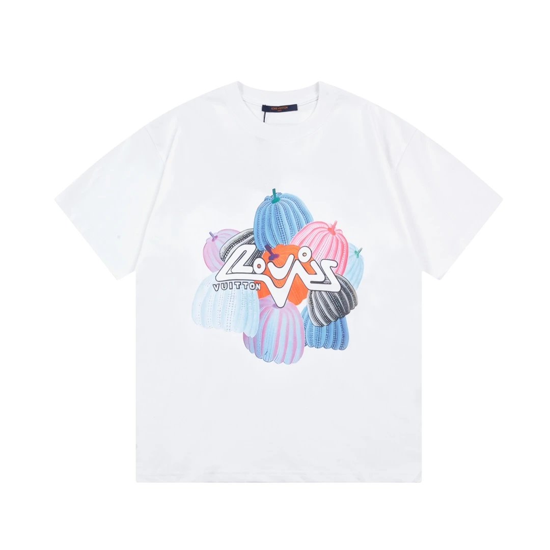 Louis Vuitton LV T-shirt Front Pumpkin Letter Print logo round Neck Short Sleeve25ss New Pure Cotton Unisex Style T Casual T-Shirt Base Layer Shirt OS Loose Fit Half Sleeve Top Plus Size