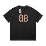 Balenciaga T-shirt Double-breasted B Printed Distressed Crew Neck Short Sleeve25ss New pure cotton T Unisex T-Shirt OS Drop Shoulder Style Base Shirt Top T-Shirt Half Sleeve