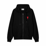 Ami Hoodie Top Version Winning the Same Style for Men and Women23Spring and Summer New Love Red Love Embroidered Hooded Zipper Retro Casual Sweatshirt