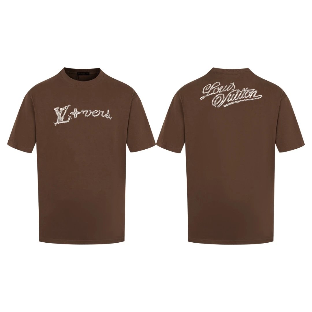 Louis Vuitton LV T-shirt Front and back letter embroidery logo round Neck Short Sleeve25ss New Pure Cotton Unisex Style T Casual T-Shirt Base Layer Shirt OS Loose Fit Half Sleeve Top Plus Size