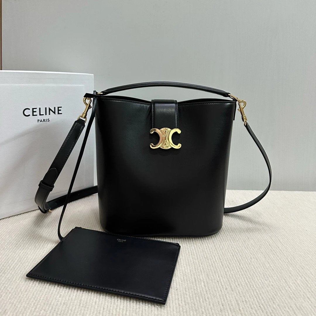 Celine women's bag Top version 【Highest Version Original Leather】24S New Louise Bucket Bag Medium28cm Arc De Triomphe Portable Bucket Bag Commuter Bag Handbag Women's Bag Shoulder Messenger Bag Matching Wallet Coin Pocket116613