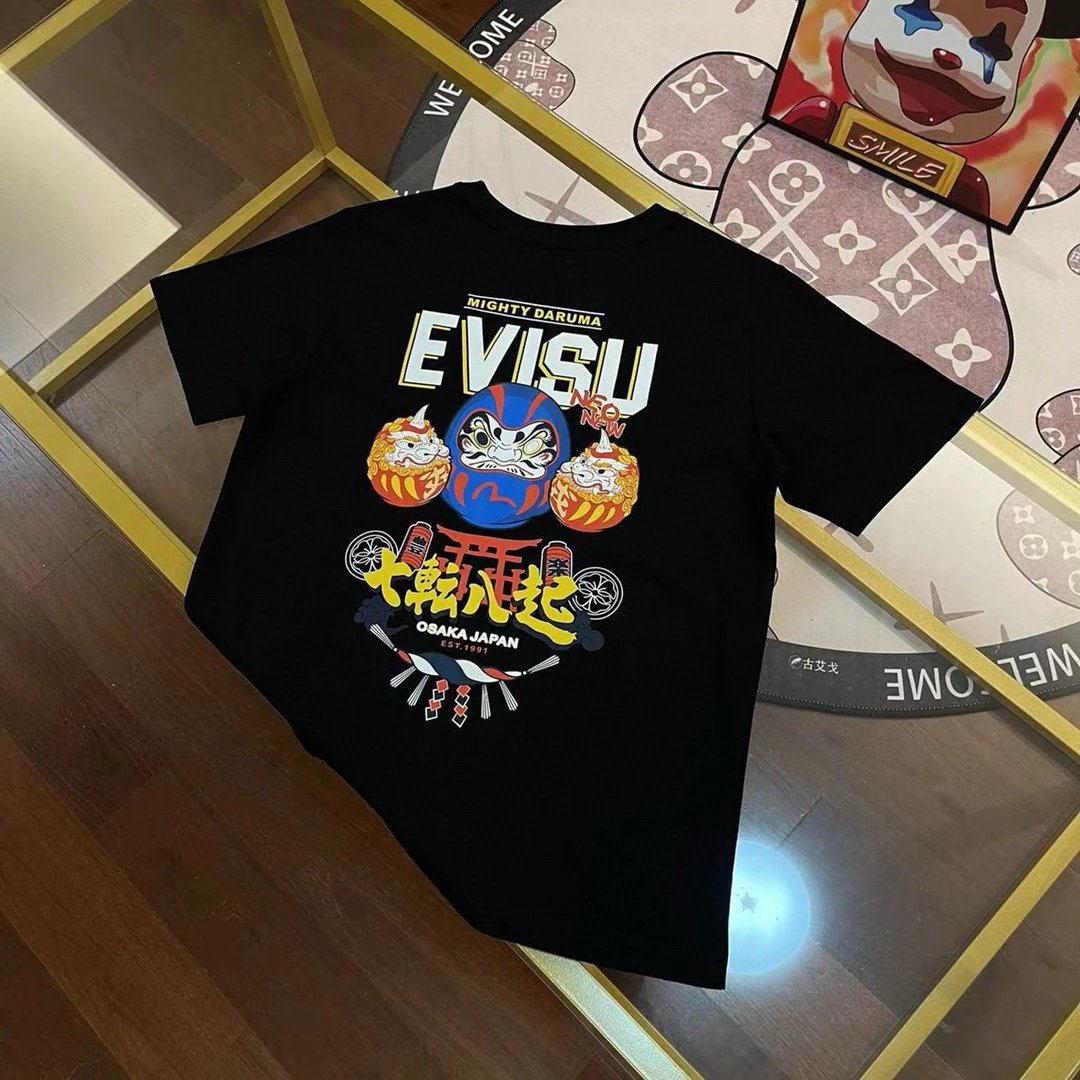 Evisu T-shirt Top Version23SS Men's Damo Seagull Home Flower Print Logo Casual Short Sleeve T T-shirt