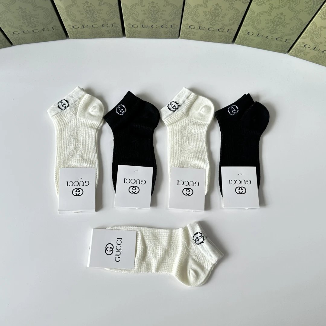 Gucci Sock 【Five Pairs Per Box】Classic Letters logo Pure Cotton Mid-Calf Short Tube Socks Breathable Fashionable25ss New Short Cotton Socks Spring Summer Autumn Thin Business Deodorant Sweat-Absorbing Sports Casual Versatile