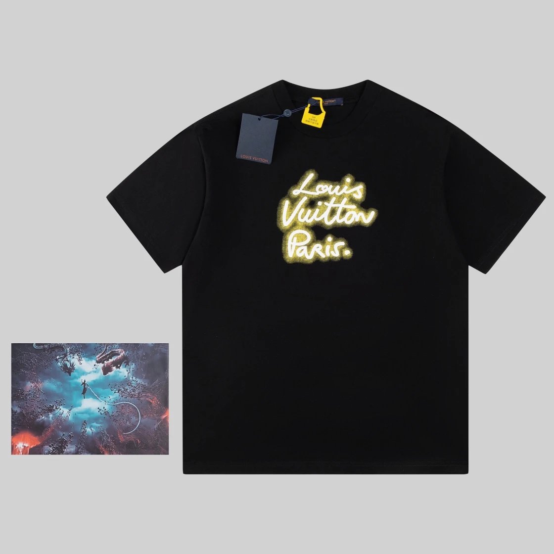 Louis Vuitton LV T-shirt Neon Light Letter Print on the Chest logo round Neck Short Sleeve25ss New pure cotton T Unisex T-Shirt OS Drop Shoulder Loose Fit Base Shirt Top T-Shirt Short Sleeve