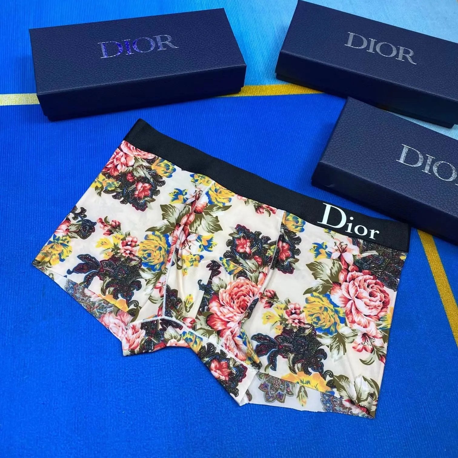 Dior Underwear 2024New Soft Comfortable Personality Trendy SATINE Floral Antibacterial Lightweight Men's Underwear