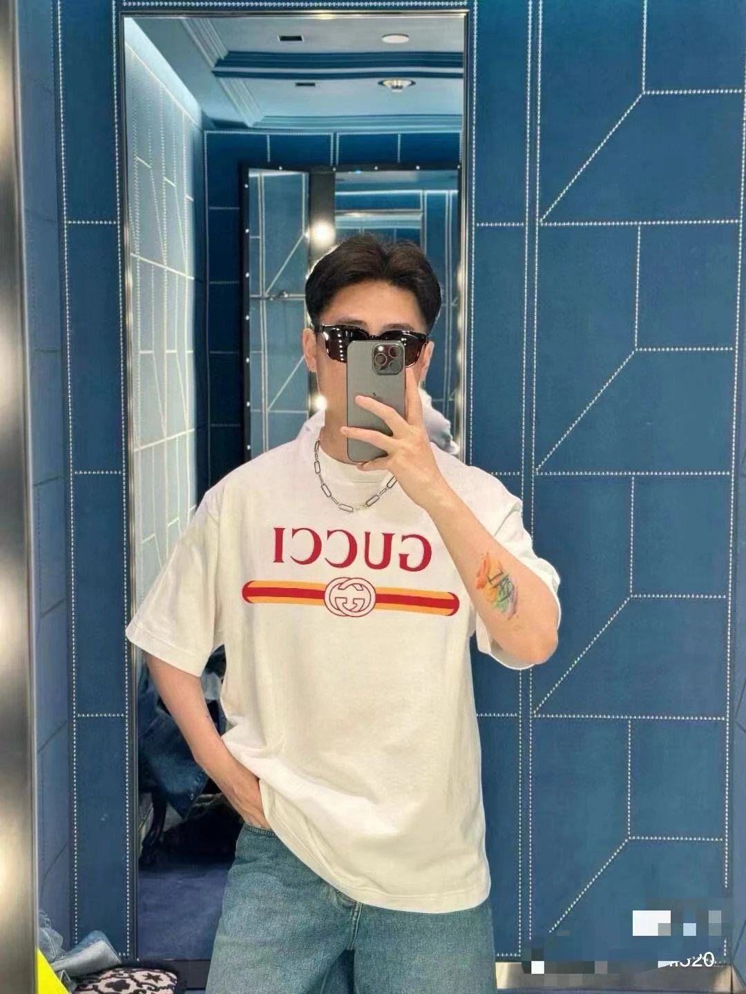 Gucci T-shirt Reversed Chest Letter Print logo round Neck Short Sleeve25ss New Pure Cotton Unisex Style T T-shirt OS Loose Fit Base Shirt Top Half Sleeve T-Shirt