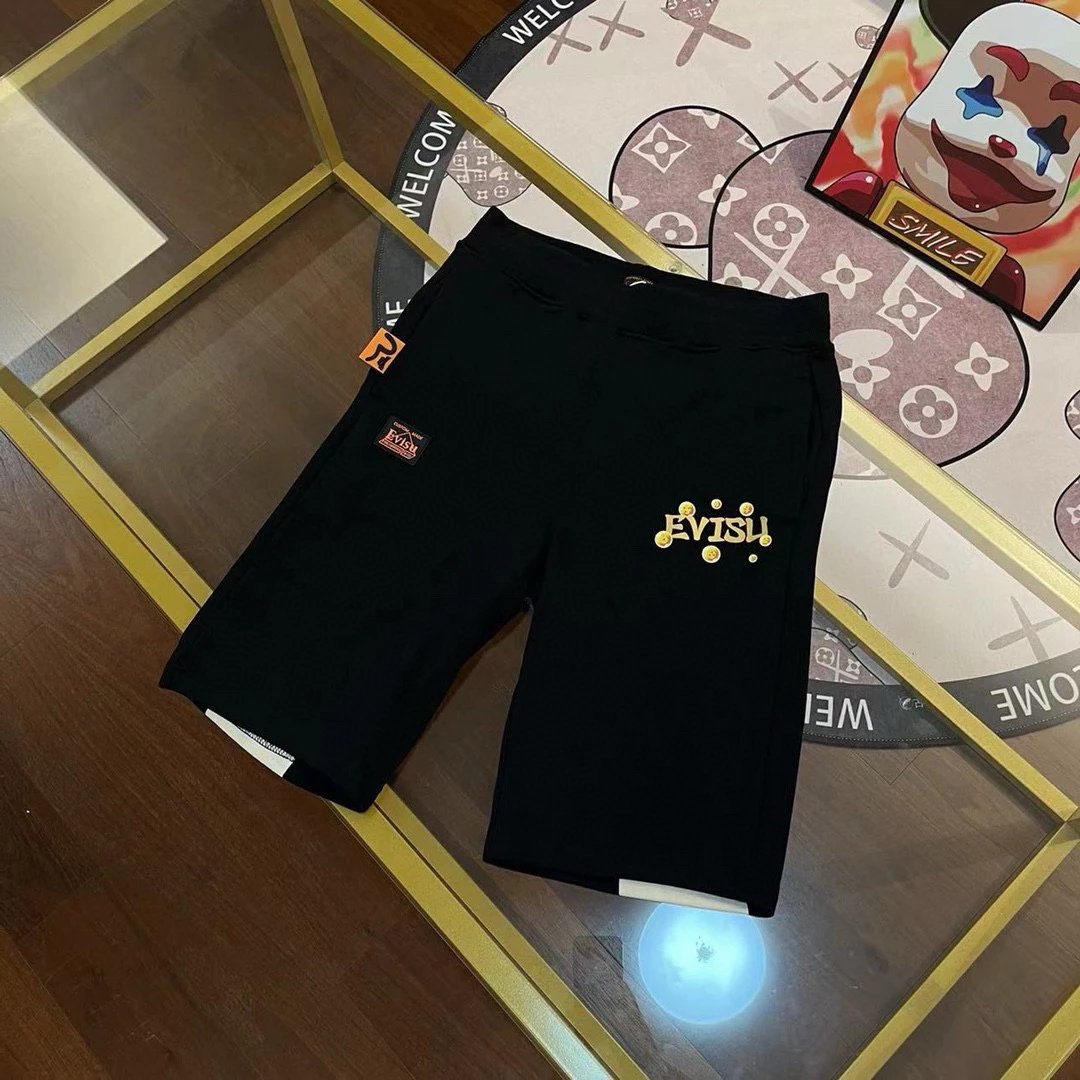 Evisu Shorts Top Version Counter Same Style Men's and Women's New Tide Brand Trendy Casual Sports Pants Fifth Pants2024Summer shorts