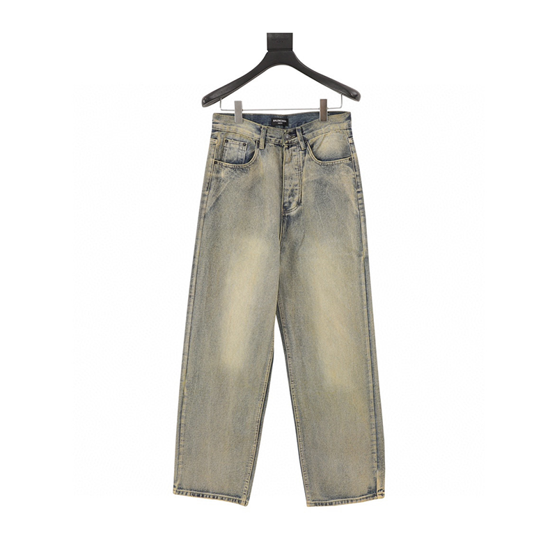 Balenciaga Jeans Washed Loose Wide Leg Jeans for Men and Women