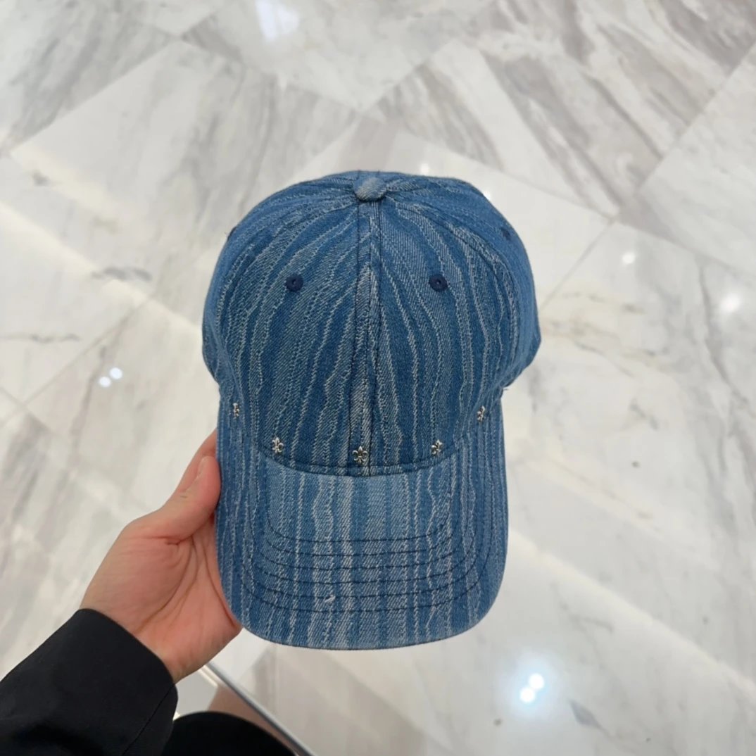 Chrome Hearts Hat Retro tattered jeans logo Baseball Cap Sun Protection Visor Cap Large Head Circumference Versatile Sports Hat Slimming Face Curved Brim Unisex Couple Style