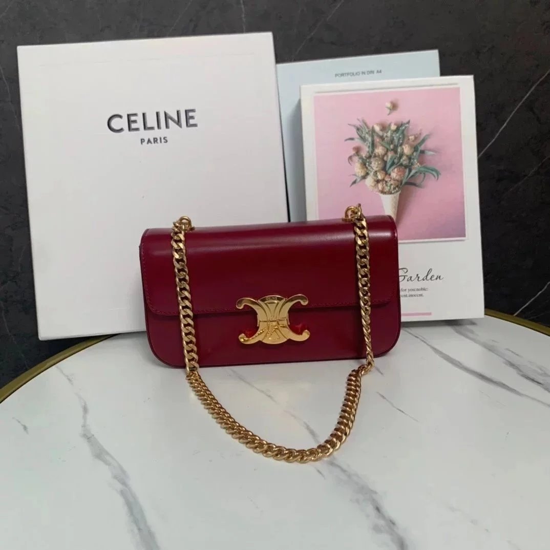 Celine women's bag Top version 【Original Leather】2022Spring and Summer New Triomphe Short Chain Small Size Arc De Triomphe Underarm Bag Cowhide Genuine Leather Bag Handbag Square Bag Women's Bag Underarm Bag Clutch Mini Chain Bag197993