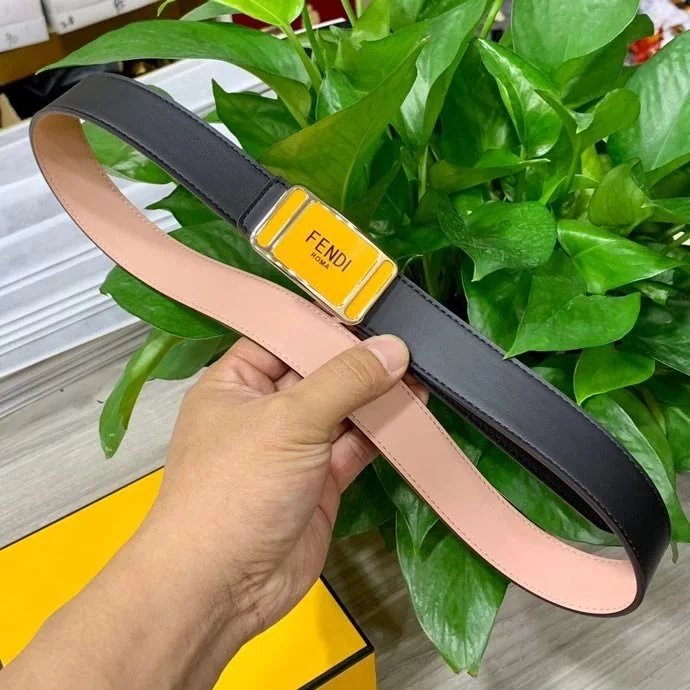 FENDI Belt Top version Women's Belt Fashion Double-Sided Imported First Layer Cowhide Fashion All-Match Casual Belt Wide3.0Iconic F Hardware hanging buckle