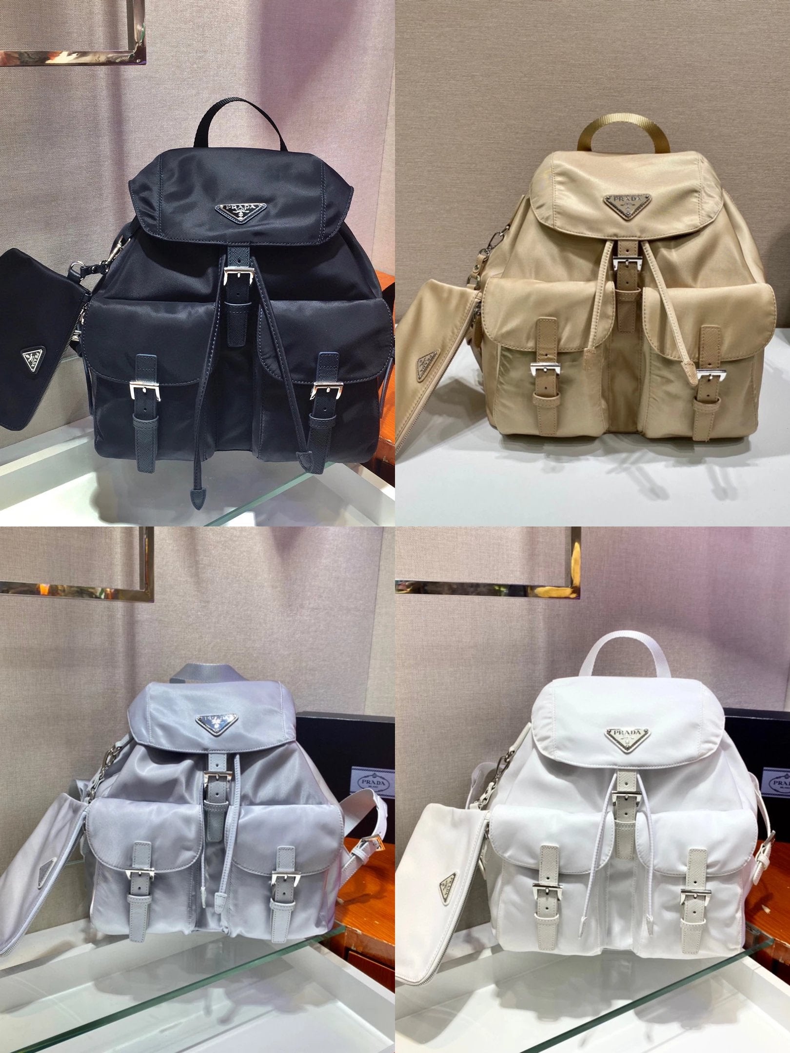 PRADA Bag Top version p Home Metal Triangle Logo Decorative Flip Buckle Closure saffiano Leather Detail Schoolbag Backpack Backpack Women's Bag Women's Bag1BZ811Multicolor