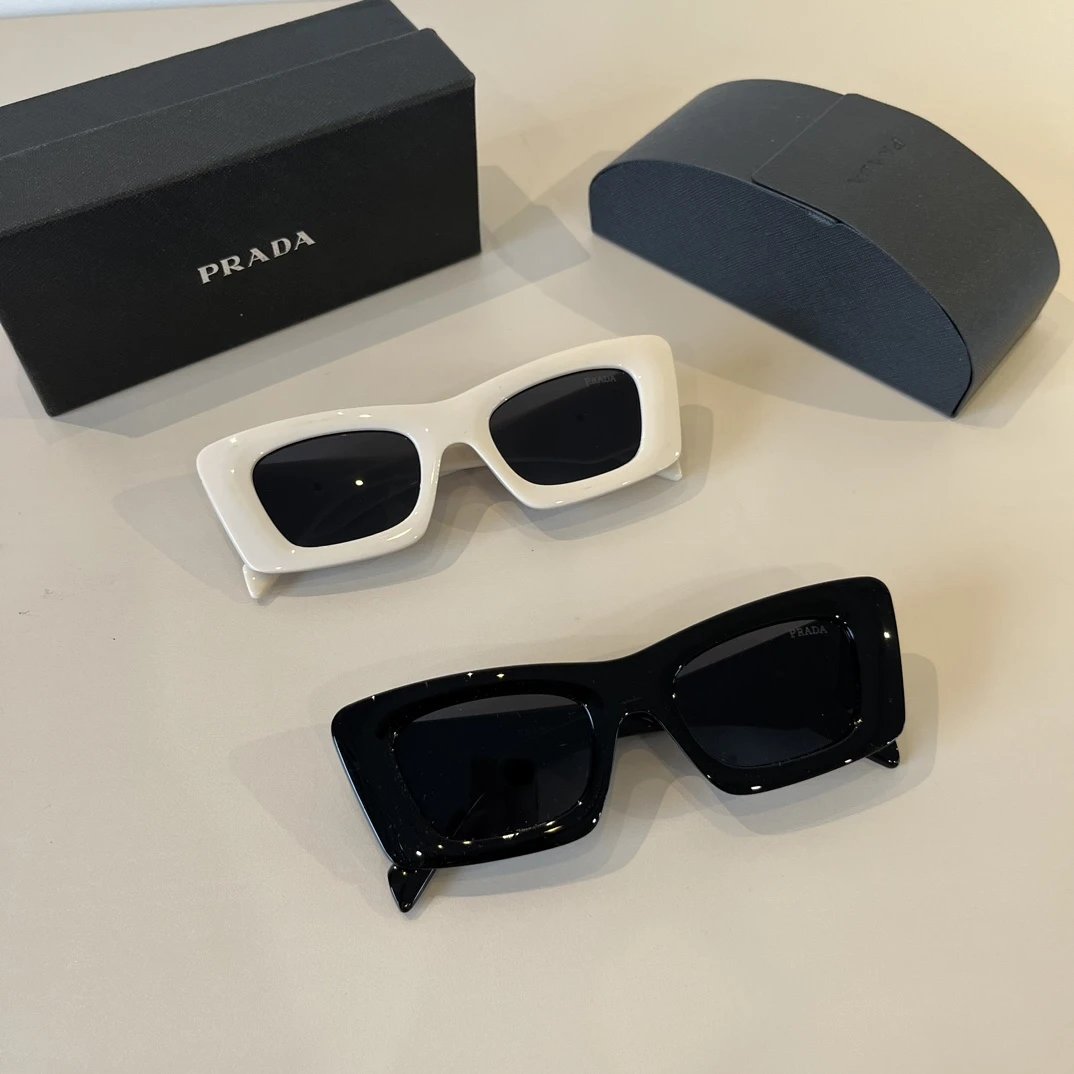 PRADA Sunglasses Triangle Logo Temple Sunglasses Slimming Non-Prescription Driving Beach Fishing Unisex Couple Style UV Protection25ss New Sports Casual Versatile