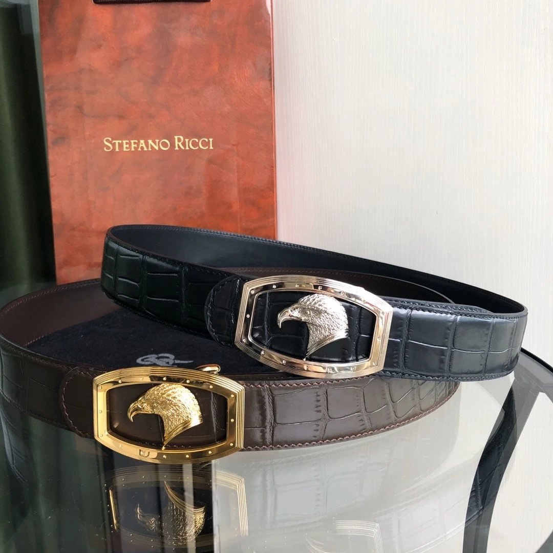 Stefano Ricci Belt Top version Original Order Men's Belt Width:3.8cm Boutique Eagle Head Fine Steel Buckle Gold Vacuum Plating New Belt Selected Italian First Layer Cowhide Shark Pattern Matching Crystal Calfskin Bottom Fashion Casual Quality Business Cas