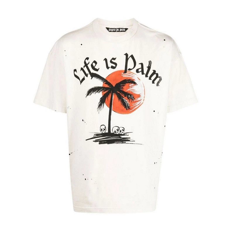 Palm Angels T-shirt Top Version Splash Ink Sunset Tree Print Short Sleeve T T-shirt Men and Women Loose